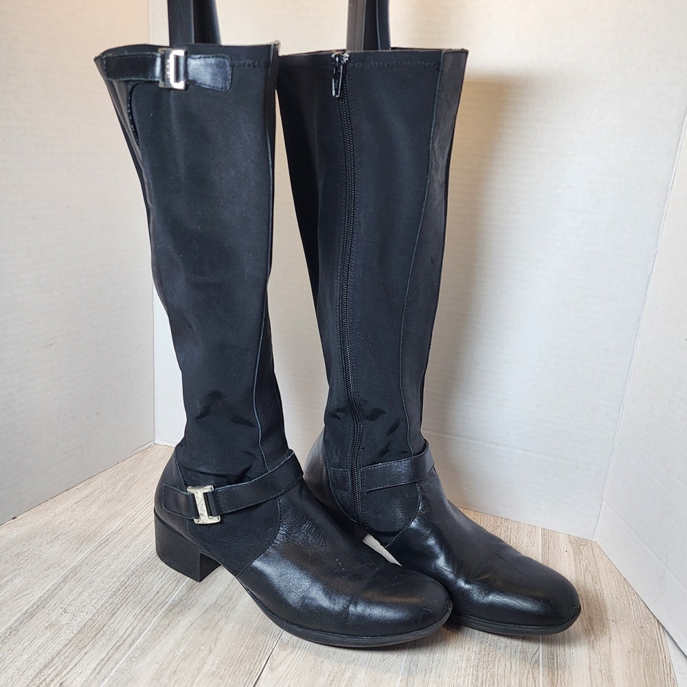 Etienne Aigner Boots Women's SIZE 6.5 Black Roping Riding Buckles Heel - Picture 5 of 16